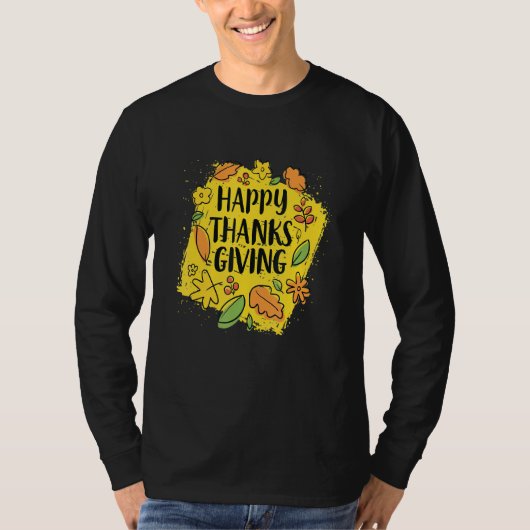 Happy Bedankt geven gele achtergrond Thanksgiv T-shirt (Voorkant)