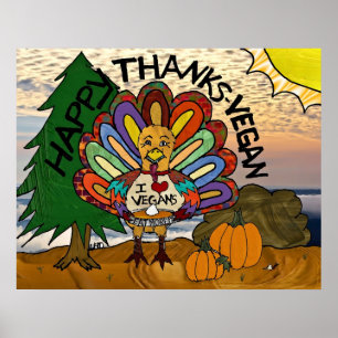Happy Bedankt Vegan Thanksgiving Turkije Poster