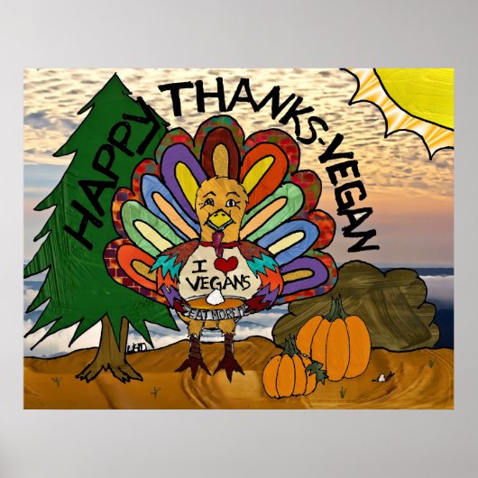 Happy Bedankt Vegan Thanksgiving Turkije Poster (Voorkant)