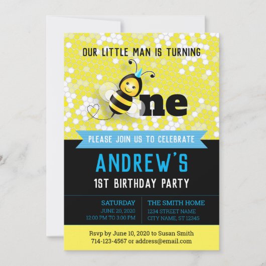 Happy Bee 1e Verjaardagsuitnodiging met afbeelding Kaart (Voorkant)