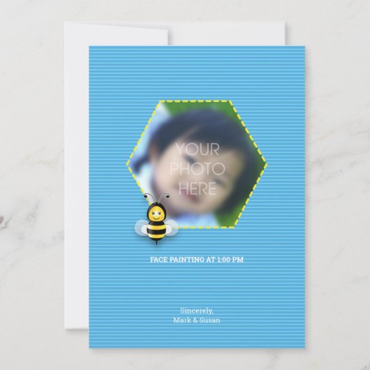 Happy Bee 1e Verjaardagsuitnodiging met afbeelding Kaart (Achterkant)