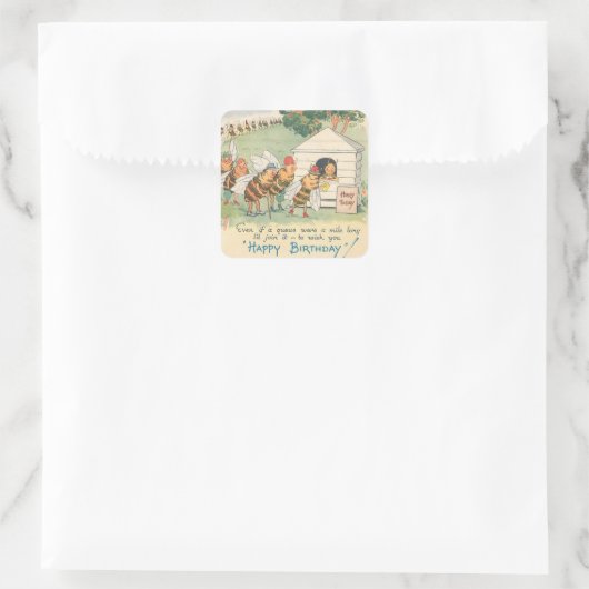  Happy Bee Birthday Vierkante Sticker (Tas)