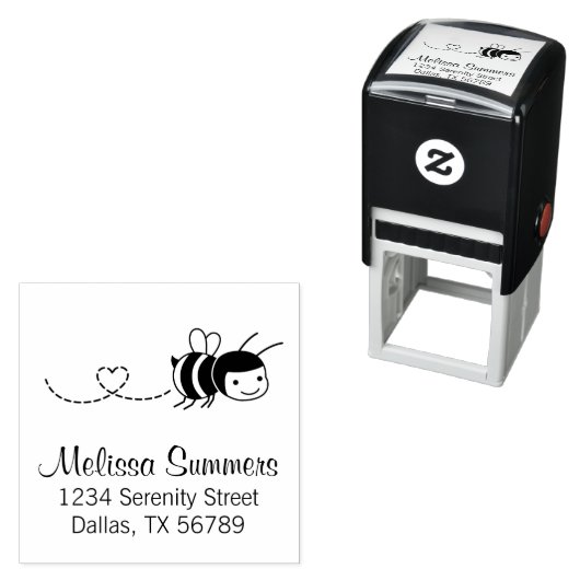 Happy Bee Buzzing Around Address Zelfinktende Stempel (In situ)