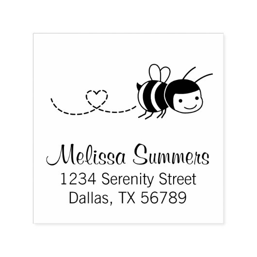 Happy Bee Buzzing Around Address Zelfinktende Stempel (Design)