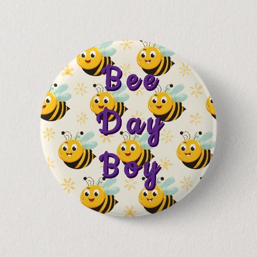 Happy Bee Day Birthday Balloon Ronde Button 5,7 Cm (Voorkant)