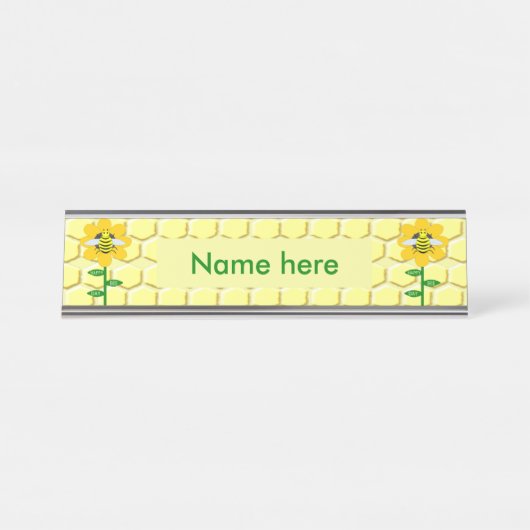 Happy bee Day Birthday Bumblebee Aangepast Bureau Naambordje (Voorkant)