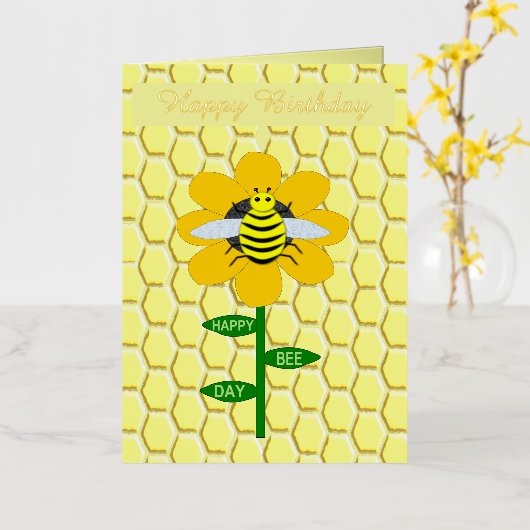 Happy bee Day Birthday Bumblebee Aangepast Folie Wenskaart (Gele Bloem)