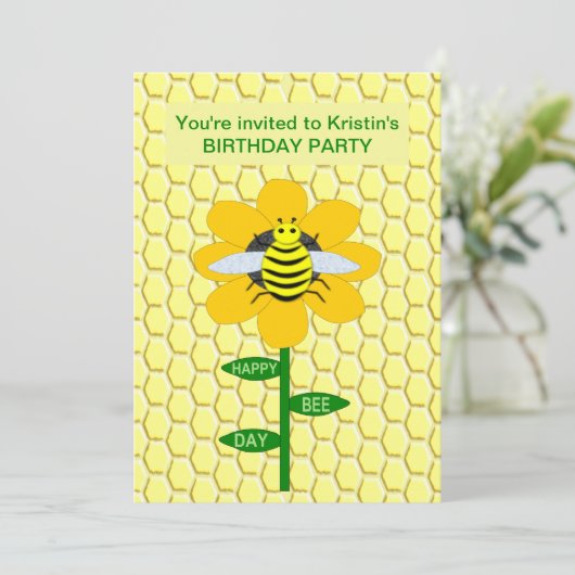 Happy bee Day Birthday Bumblebee Aangepast Kaart (Staand voorkant)