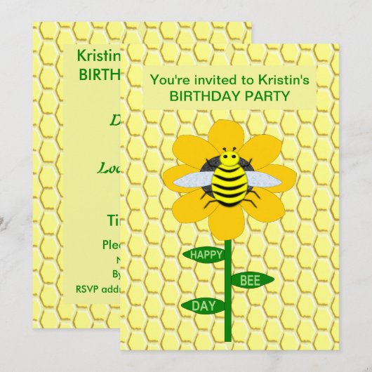 Happy bee Day Birthday Bumblebee Aangepast Kaart (Voorkant / Achterkant)