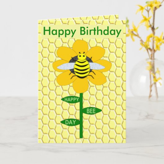 Happy bee Day Birthday Bumblebee Aangepast Kaart (Gele Bloem)