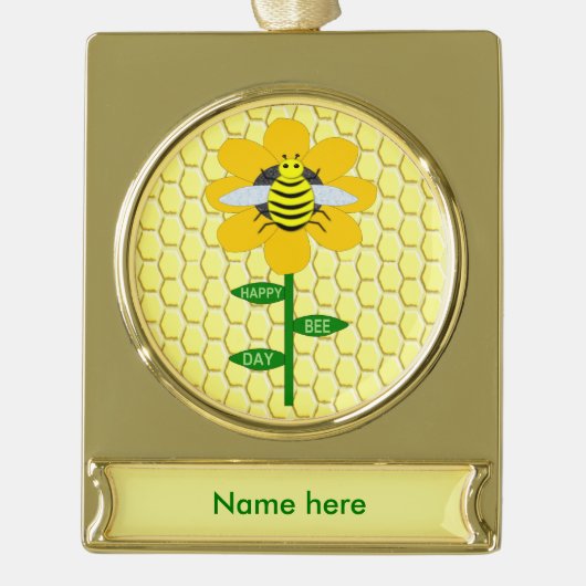 Happy bee Day Birthday Bumblebee Aangepast Verguld Banner Ornament (Voorkant)