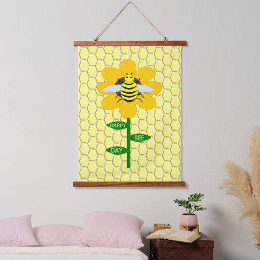 Happy bee Day Birthday Bumblebee Hangend Wandkleed (Slaapkamer)