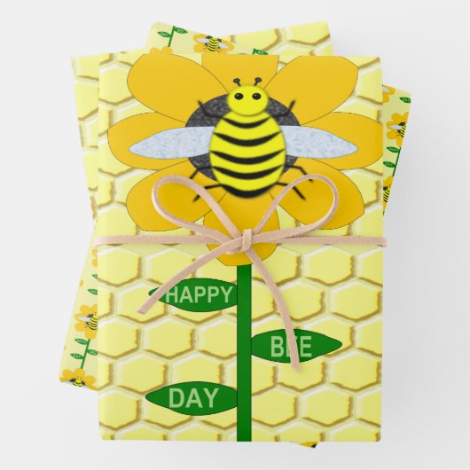 Happy bee Day Birthday Bumblebee Inpakpapier Vel (In situ)