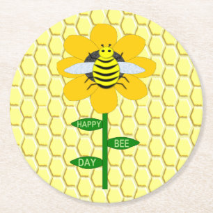 Happy bee Day Birthday Bumblebee Ronde Kartonnen Onderzetter
