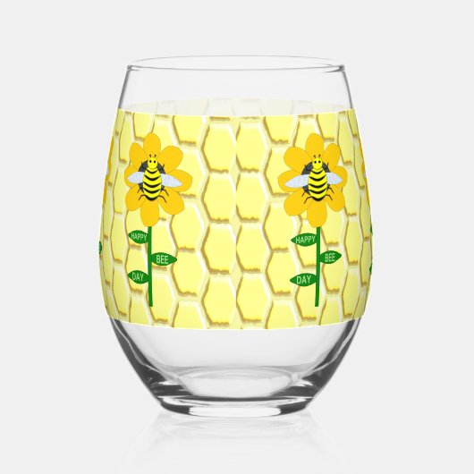Happy bee Day Birthday Bumblebee Wijnglas Zonder Voet (Rechts)