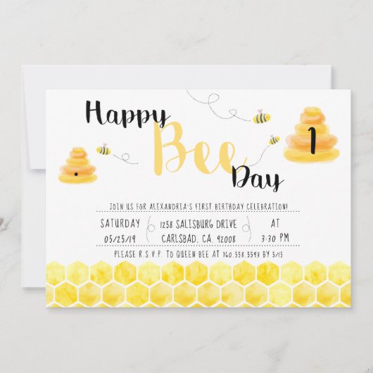 Happy Bee Day Black and Yellow Bee Thema Party Kaart (Voorkant)