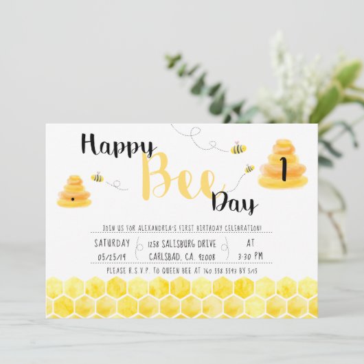 Happy Bee Day Black and Yellow Bee Thema Party Kaart (Staand voorkant)