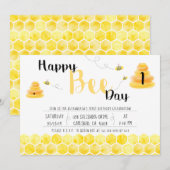 Happy Bee Day Black and Yellow Bee Thema Party Kaart (Voorkant / Achterkant)