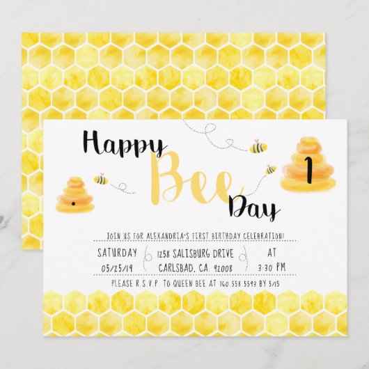 Happy Bee Day Black and Yellow Bee Thema Party Kaart (Voorkant / Achterkant)