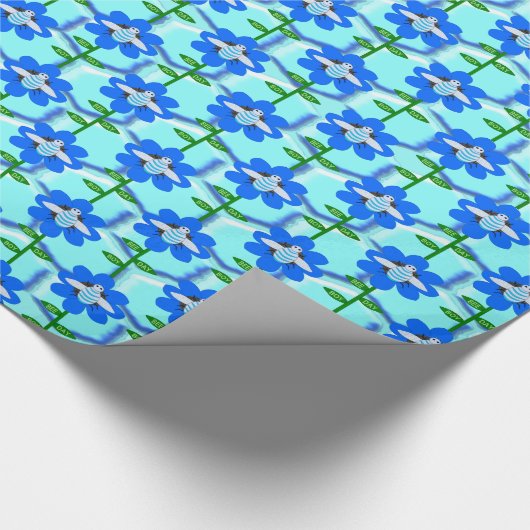 Happy bee Day Boy Blue Birthday Bumblebee Cadeaupapier (Hoek)