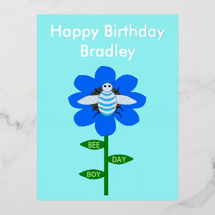 Happy bee Day Boy Blue Birthday Bumblebee Custom Folie Feestdagen Briefkaart