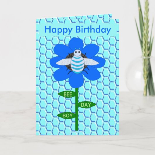 Happy bee Day Boy Blue Birthday Bumblebee Custom Kaart (Voorkant)
