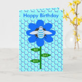 Happy bee Day Boy Blue Birthday Bumblebee Custom Kaart (Gele Bloem)