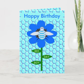 Happy bee Day Boy Blue Birthday Bumblebee Custom Kaart