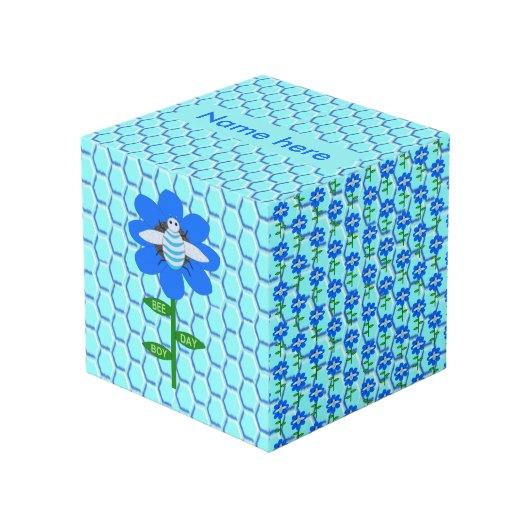 Happy bee Day Boy Blue Birthday Bumblebee Custom Kubus (Voorkant hoekig)