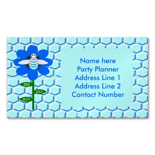Happy bee Day Boy Blue Birthday Bumblebee Custom Magnetisch Visitekaartje (Voorkant)