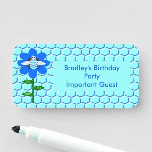 Happy bee Day Boy Blue Birthday Bumblebee Custom Naamplaatje (In situ)