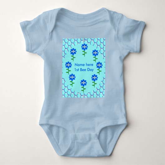Happy bee Day Boy Blue Birthday Bumblebee Custom Romper (Voorkant)