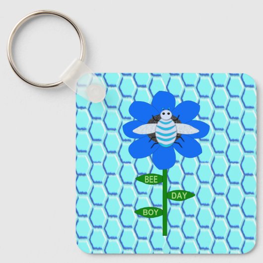 Happy bee Day Boy Blue Birthday Bumblebee Custom Sleutelhanger (Voorkant)