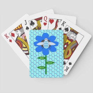 Happy bee Day Boy Blue Birthday Bumblebee Pokerkaarten