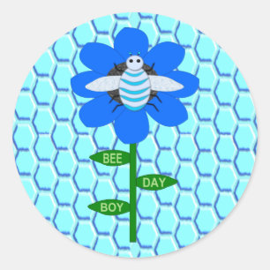 Happy bee Day Boy Blue Birthday Bumblebee Ronde Sticker