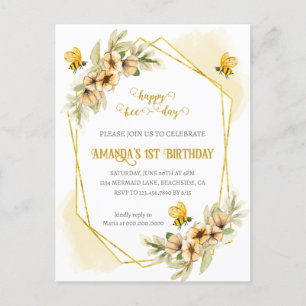 Happy Bee-day Eerste Verjaardag Uitnodiging Briefkaart