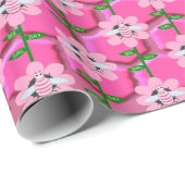 Happy bee Day Girl Pink Birthday Bumblebee Cadeaupapier (Rol Hoek)