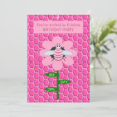Happy bee Day Girl Pink Birthday Bumblebee Custom Kaart (Staand voorkant)