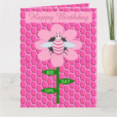 Happy bee Day Girl Pink Birthday Bumblebee Custom Kaart (Voorkant)