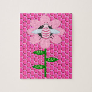 Happy bee Day Girl Pink Birthday Bumblebee Legpuzzel