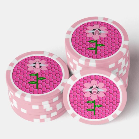 Happy bee Day Girl Pink Birthday Bumblebee Poker Chips (Opstapeling)