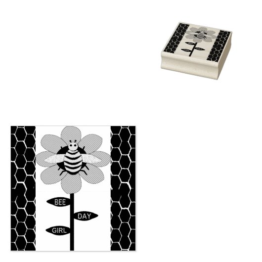 Happy bee Day Girl Pink Birthday Bumblebee Rubberstempel (Gestempeld)