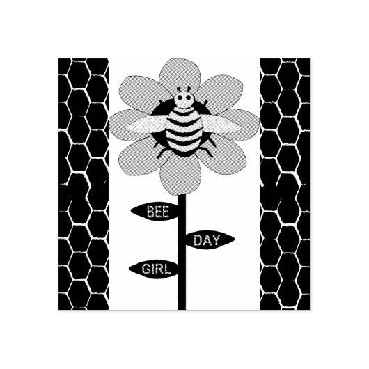 Happy bee Day Girl Pink Birthday Bumblebee Rubberstempel (Afrduk)