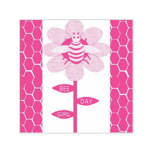 Happy bee Day Girl Pink Birthday Bumblebee Zelfinktende Stempel