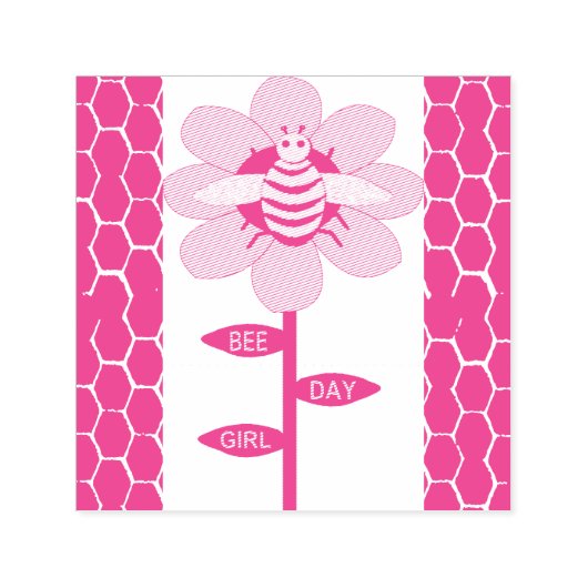 Happy bee Day Girl Pink Birthday Bumblebee Zelfinktende Stempel (Design)