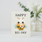 Happy Bee-Day Kaart - Schattigee Bijen met Bloem (Staand voorkant)