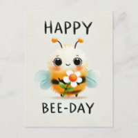 Happy Bee-Day Kaart - Schattigee Bijen met Bloem