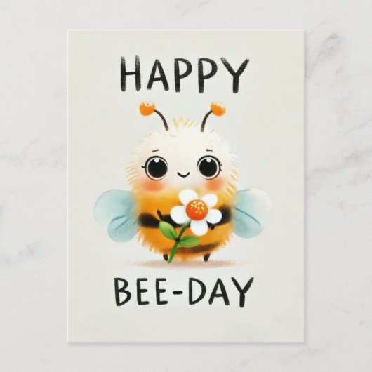 Happy Bee-Day Kaart - Schattigee Bijen met Bloem (Voorkant)