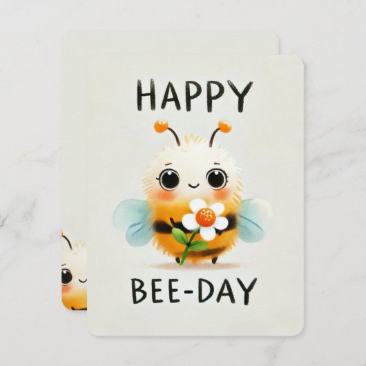 Happy Bee-Day Kaart - Schattigee Bijen met Bloem (Voorkant / Achterkant)
