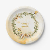 Happy Bee-day Waterverf Verjaardagsfeest Papieren Bordje (Voorkant)